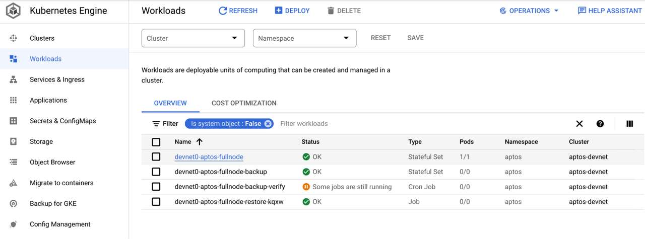 GKE Workloads screenshot GKE Workloads screenshot